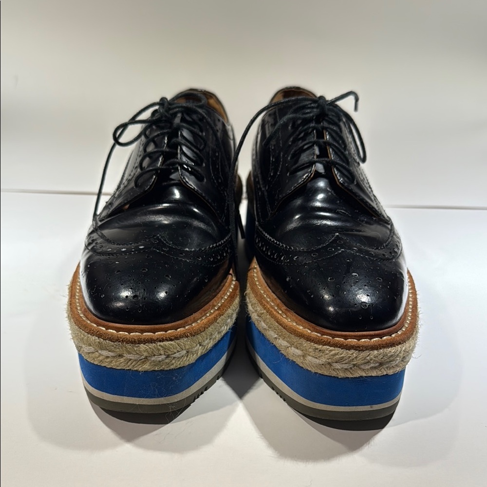 Prada Black and Blue Platform Shoes with Brogue Detailing - Picture 3 of 7